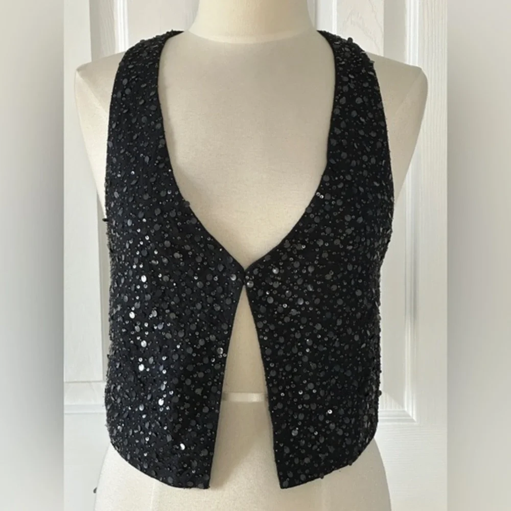 Eileen Fisher Black Silk Sequin Vest Size Small